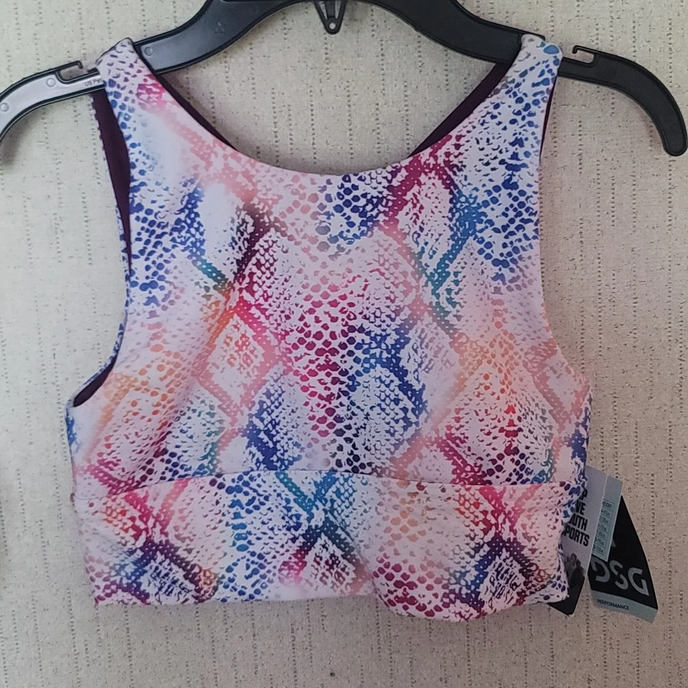 DSG DICKS SPORTING GOODS GIRLS HIGH NECK SPORTS BRA:RAINBOW SNAKESKIN: NWT: SZ L